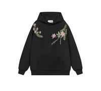 Mädchen Frühling Farbe Rundhals Langarm Tasche Sport Casual Kapuzen Sweatshirt (Black, 7-8 Years)