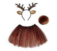 Mädchen Süßer Hirsch Haarreif Set mit Rock und Schwanz - REH kostüm Damen, faschingskostüme Damen, kostüm Damen, Weihnachtsfeier Outfit Damen, Rentier kostüm