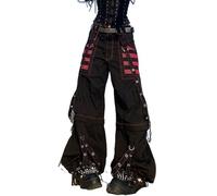 MAEHARRT Y2K Jean Taille Haute Gothique Baggy Gothique Cargo Jambe Droite Punk Pantalon Ample Streetwear, Noir-e, M