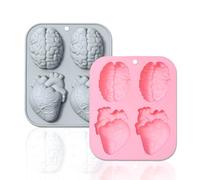 MaehSab Lot de 2 moules en silicone 3D en forme de cerveau humain en forme d'organe d'Halloween pour chocolat, pudding, dessert, gelée, savon fait main, bougies, gâteaux, fournitures d'artisanat en
