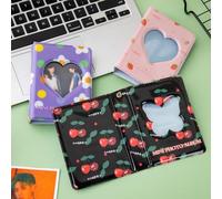 MaehSab Lot de 3 mini albums photo de 7,6 cm, album photo Kpop, porte-cartes photo, carte d'identité, cerise, fraise, fleur