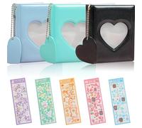 MaehSab Lot de 3 mini albums photo de 7,6 cm avec classeur pour cartes photo, porte-cartes, porte-cartes, noir, vert, bleu