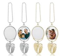 MaehSab Lot de 4 porte-clés vierges à suspendre pour voiture, ailes d'ange, pendentifs vierges en métal, double face, pour sublimation, bricolage, décoration de Noël, Argenté, Small
