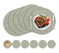 MaEiol Set de Table, Lot de 6 Sets en Cuir PU Rond Double Face de Table et Dessous de Verre, Lavable et Antidérapant, Résistants À La Chaleur, Adaptés Aux Cuisines Maisons Et Restaurants, Vert
