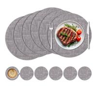MaEiol Set de Table, Lot de 6 Sets en Cuir PU Rond Double Face de Table et Dessous de Verre, Lavable et Antidérapant, Résistants À La Chaleur, Adaptés Aux Cuisines Maisons Et Restaurants, Gris Clair