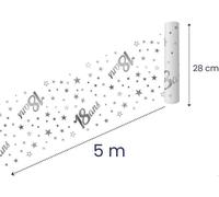 Maelsa® - Chemin de Table Anniversaire 18 Ans 5 metres Metallise Argent - Organza Transparent Brillant et Rigide - 500 x 28 cm (18