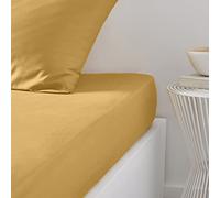 MAELSA® - Drap Housse 90 x 200 +23 - Today Essential Couleur Ocre - Drap 100% Coton 57 Fils Fibre Naturelle