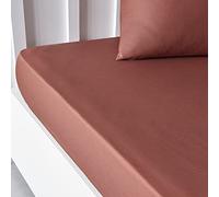 MAELSA® - Drap Housse 90 x 200 +23 - Today Essential Couleur Terracotta - Drap 100% Coton 57 Fils Fibre Naturelle