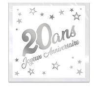 Maelsa® serviettes de table anniversaire retraite - Modèles au choix - Coloris blanc argent métallisé - Matière papier 3 épaisseurs - Taille 33 x 33 cm - Lot de 24 pièces (20 ans)