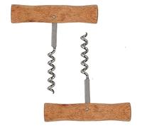 MAELSA® - Tire-bouchon forme T à spirale manche bois pour bouteille de vin à bouchon liège - Lot de 2 - Décapsuleur tirebouchon à vis en bois laqué brun vissage facile.