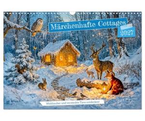 Märchenhafte Cottages - Waldzauber und versteckte Tiere entdecken! (Wandkalender 2027 DIN A3 quer), CALVENDO Monatskalender: Ein stimmungsvoller ... die jeden Monat zum Entdecken einladen.