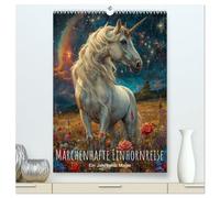 Märchenhafte Einhornreise - Ein Jahr voller Magie (hochwertiger Premium Wandkalender 2026 DIN A2 hoch), Kunstdruck in Hochglanz: Ein märchenhafter ... Pracht, getaucht in sanftes Blau.