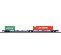 Märklin 47474 Sdggmrss Chariot de poche double - H0 AC - 6 axes VTG Wagon de marchandises - Construction en métal, loquet rabattable, charge 20ft & 40ft Containers - Epoque VI - Modèle de chariot 39,3