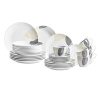 MÄSER 931215 Service de table joliment décoré pour 6 personnes, 30 pièces, avec formes sans bordure, en porcelaine, blanc