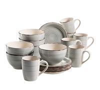 MÄSER 931492 Service de petit-déjeuner de style vintage Bel Tempo II pour 6 personnes, céramique peinte à la main, service de vaisselle 18 pièces, bleu, grès
