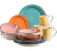 MÄSER 931498 Bel Tempo II Service de table vintage 16 pièces en céramique peinte à la main pour 4 personnes Multicolore Turquoise/rose/orange/jaune