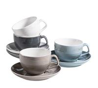MÄSER 931609 Série Derby Premium Tasses à café pour 4 personnes de qualité gastronomique, tasses avec soucoupes au design moderne et couleurs pastel colorées, porcelaine durable