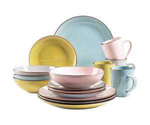 MÄSER 931726 Metallic Rim Service de table moderne pour 4 personnes avec bord couleur laiton, 16 pièces avec formes coupées sans bordure, multicolore, grès frais