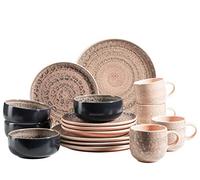 MÄSER 931743 Série Spicy Market Service de table peint à la main pour 4 personnes au design vintage méditerranéen 16 pièces en céramique Rose