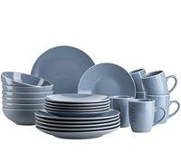 MÄSER 931844 Série Elissa Service de table moderne pour 6 personnes, bleu avec bord blanc, 24 pièces, en grès