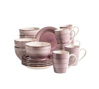 MÄSER 931950 Bel Tempo II Service de petit-déjeuner 18 pièces en céramique peinte à la main pour 6 personnes, aspect vintage, couleur framboise, violet