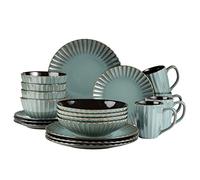 MÄSER 931964 Série Confino Service de table pour 4 personnes au look vintage moderne 20 pièces en céramique bleu pétrole avec accents noirs