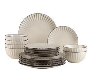 MÄSER 931967 Série Osita Retro Service de table pour 6 personnes en grès blanc crème 18 pièces avec assiettes plates, assiettes à dessert et bol à céréales