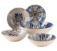 MÄSER 934018 Iberico Blue Ensemble de 5 bols de style maureux, 1 grand saladier et 4 bols pour salade, céréales, soupe ou pâtes, avec différents motifs vintage en blanc et bleu, grès