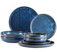 MÄSER 934063 Série Tiles Service de table moderne vintage pour 2 personnes au design mauresque 8 pièces avec assiettes et bols en céramique de qualité supérieure, grès, bleu