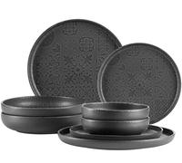MÄSER 934064 Série Tiles Service de table moderne vintage pour 2 personnes au design mauresque avec vernis mat 8 pièces avec assiettes et bols en céramique de qualité supérieure, grès, noir
