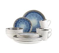 MÄSER 934092 Série Frozen Service de table en céramique pour 4 personnes 16 pièces avec formes organiques Bleu moucheté Bleu foncé