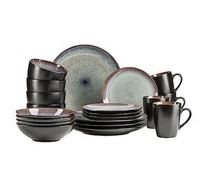 MÄSER 934100 Série Teona Service de table en céramique pour 4 personnes avec vernis réactif vert/marron 20 pièces dans des formes modernes et discrètes en grès