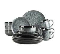 MÄSER 934110 Série Filippa Service de table en céramique pour 4 personnes, ensemble de vaisselle combinée moderne de 16 pièces ; assiettes, bols et gobelets avec vernis réactif en vert et noir, grès,