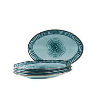 MÄSER 935017 Série Prospero Lot de 4 assiettes peintes à la main de qualité gastronomique, idéales également comme assiettes à apéritif, style vintage moderne, porcelaine, bleu