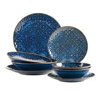 MÄSER 935078 Série Tiles Ensemble de vaisselle moderne vintage pour 2 personnes au design maure 8 pièces avec assiettes et bols en céramique de qualité supérieure, grès, bleu