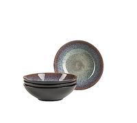 MÄSER 935130 Série Teona Lot de 4 assiettes creuses avec émail réactif vert et marron, 4 grandes assiettes creuses pour pâtes et soupes en céramique en forme de coupe moderne et discrète, grès