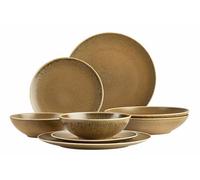 MÄSER 935273 Grumpy Service de table fabriqué au Portugal 8 pièces de qualité supérieure ; assiettes, assiettes gastronomiques et bol avec vernis réactif en marron doré scintillant, porcelaine