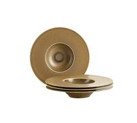 MÄSER 935274 Grumpy Lot de 4 assiettes gastronomiques de qualité supérieure avec bord large fabriqué au Portugal, assiettes à pâtes avec vernis réactif en marron doré scintillant, porcelaine
