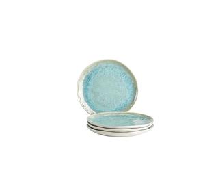 MÄSER Frozen, Lot de 4 assiettes à dessert modernes avec glaçage moucheté et formes organiques, 4 petites assiettes en céramique au look vintage passionnant, grès, turquoise