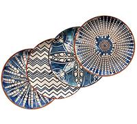 MÄSER Iberico Blue 934019 Lot de 4 grandes assiettes de présentation rondes de style mauresque avec 4 motifs différents, assiettes décoratives blanches et bleues, idéales également comme assiettes à