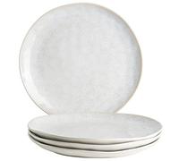 MÄSER Lot de 4 grandes assiettes plates modernes La Reine des Neiges avec glaçage moucheté et formes organiques, 4 grandes assiettes plates en céramique au look vintage passionnant, grès, blanc