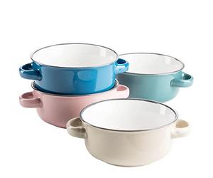 MÄSER Maila Ensemble de tasses à soupe colorées pour 4 personnes en céramique aspect émaillé, bols à soupe avec anse au design vintage en grès pétrole/vieux rose/beige/bleu foncé
