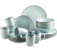 MÄSER Metallic Rim, Service de table moderne pour 6 personnes, avec bord en laiton, 24 pièces avec formes coupées sans bordure, menthe