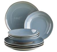 MÄSER Nottingham Lot de 8 assiettes vintage pour 4 personnes, grès, bleu-gris