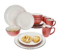 MÄSER OSITA Service de table combiné 16 pièces pour 4 personnes I Service de table en faïence rose et crème avec 4 tasses à café de 300 ml, bols de 450 ml, assiettes à dessert et assiettes plates I