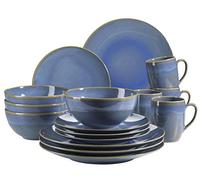 MÄSER Ossia 931547 Service de table en céramique pour 4 personnes Style vintage méditerranéen Bleu clair 16 pièces