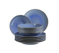 MÄSER Ossia 931946 Série Ossia Lot de 12 assiettes modernes pour 6 personnes avec assiettes creuses et assiettes plates, bleu roi, grès