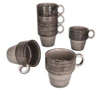 MÄSER Prospero Lot de 6 tasses à café, empilables, 290 ml, en porcelaine, marron, avec anse et relief, pour 6 personnes, pour boissons chaudes comme le thé, le cacao, etc
