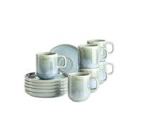 MÄSER Série Cordelia Lot de 6 tasses à expresso pour 6 personnes en grès de qualité supérieure composé de 6 tasses à expresso et 6 soucoupes en grès, vert