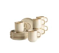 MÄSER Série Cordelia Lot de 6 tasses à expresso pour 6 personnes en grès de qualité supérieure comprenant 6 tasses à expresso et 6 soucoupes à expresso en grès, sable
